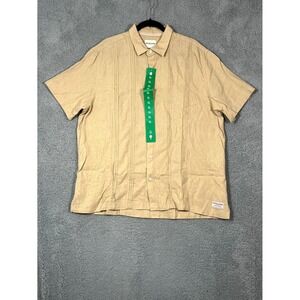 Scotch & Soda Shirt Mens XL Linen Blend Tan Pintucked Front Pleated Button Up